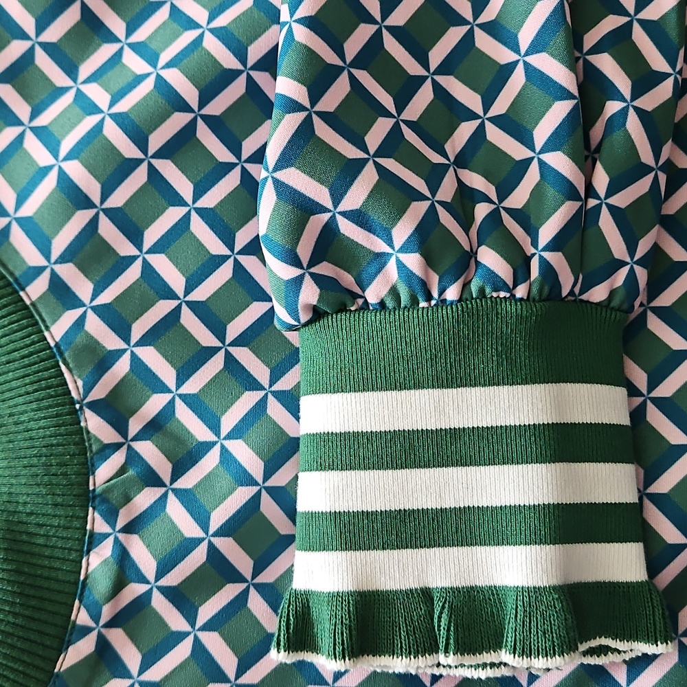 Addison Bay Long Sleeve Vine Dress: Geo Trelis- Green/Pink/Teal - Picture 11 of 15